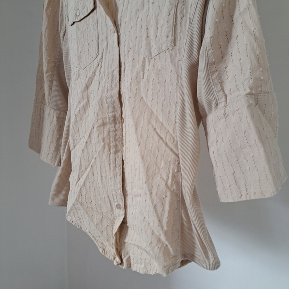 Cl sono | Beige - tan half sleeve women's casual v neck button blouse - Picture 5 of 11